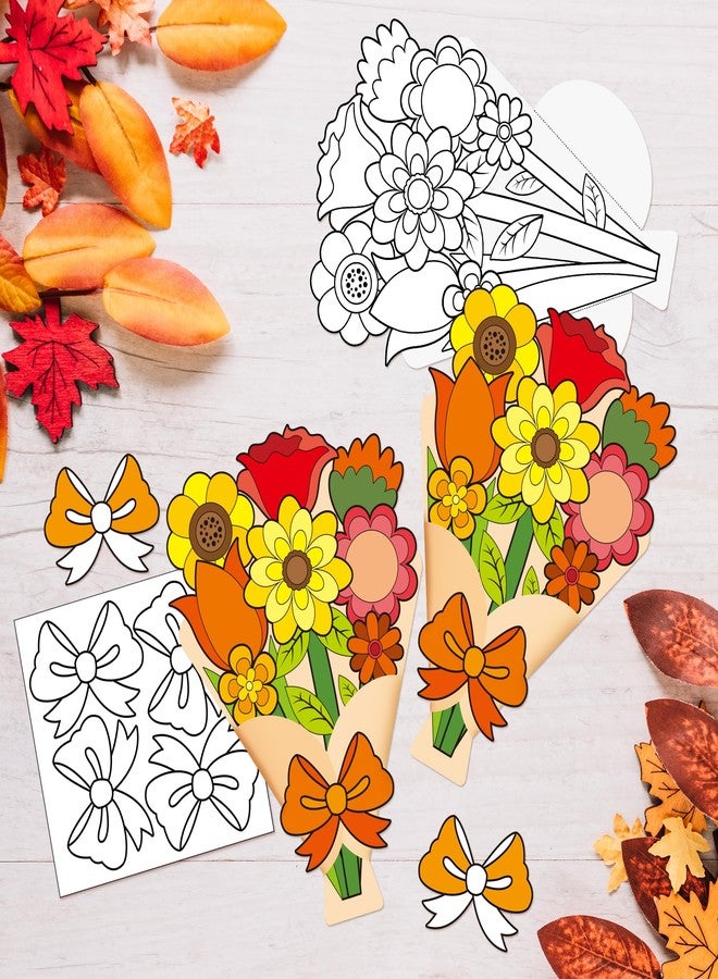 CY2SIDE 28PCS Color Your Own 3D Fall Flower Bouquet for Mom Make Your Own Color Thankful Paper Floral Craft DIY Autumn Craft for Kids School Project Thanksgiving Day Flower Bouquet for Teacher and Mom - Image 4