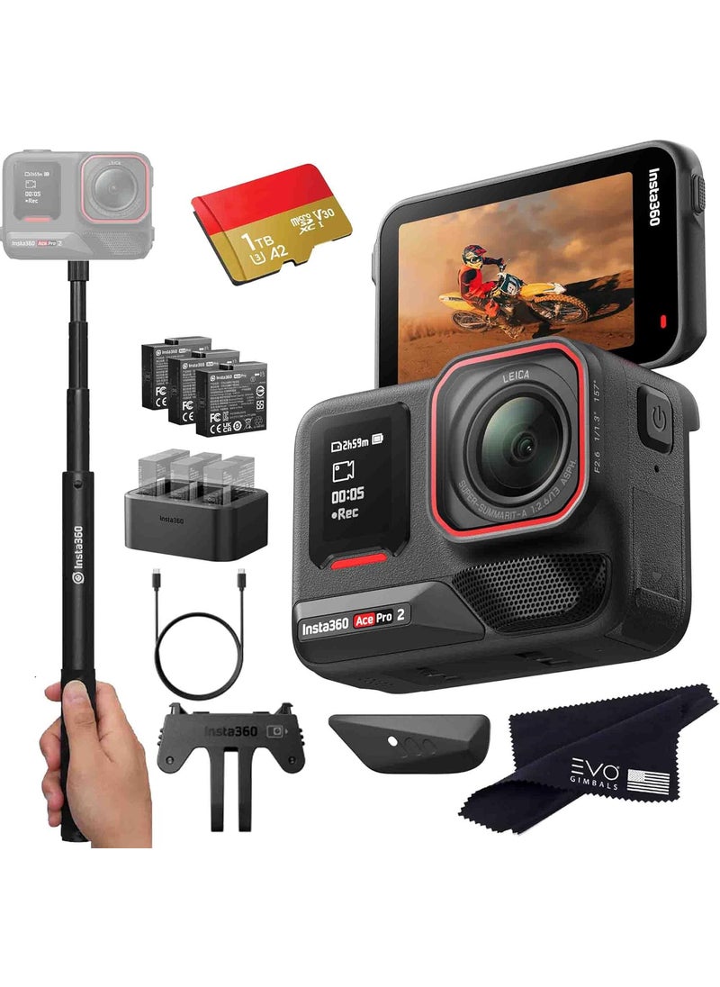 Insta360 Insta360 Ace Pro 2 Battery Bundle 8K Waterproof Action Camera CoEngineered with Leica Flagship 113 Sensor 8K30 25 Flip ScreenIncludes Extra Battery Charger Invisible Selfie Stick 1TB  - Image 1