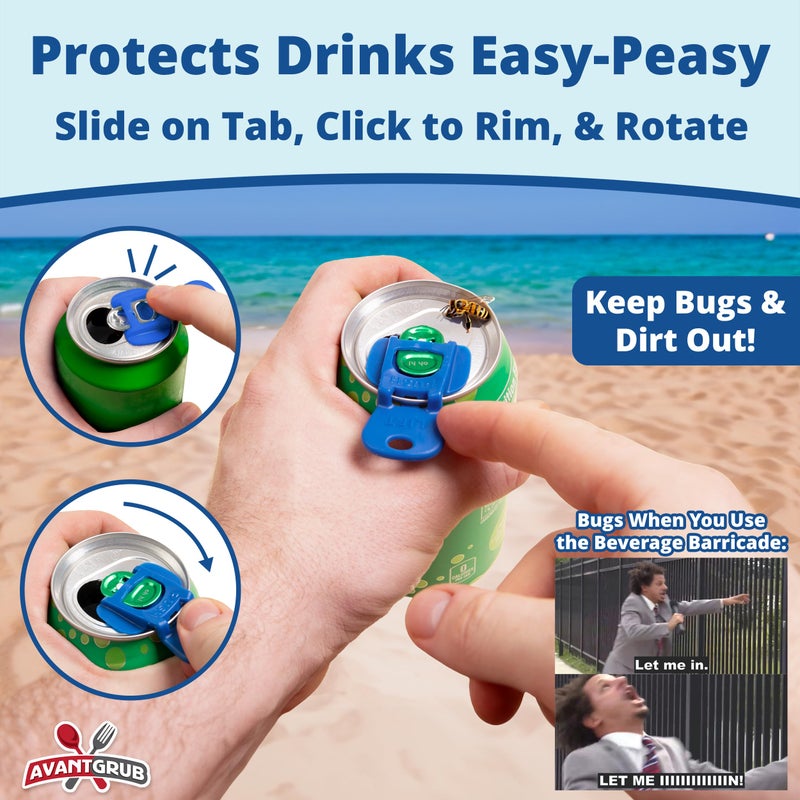 Avant Grub Complete Cover Easy Tab Opener New and Improved 6PK Beverage Barricade 2.0 by Avant Grub. Colorful Drink Can Protector Cap for Soda, Beer, Coke Shields From Bugs, Bees, Dust at the Party, BBQ, Beach - Image 2