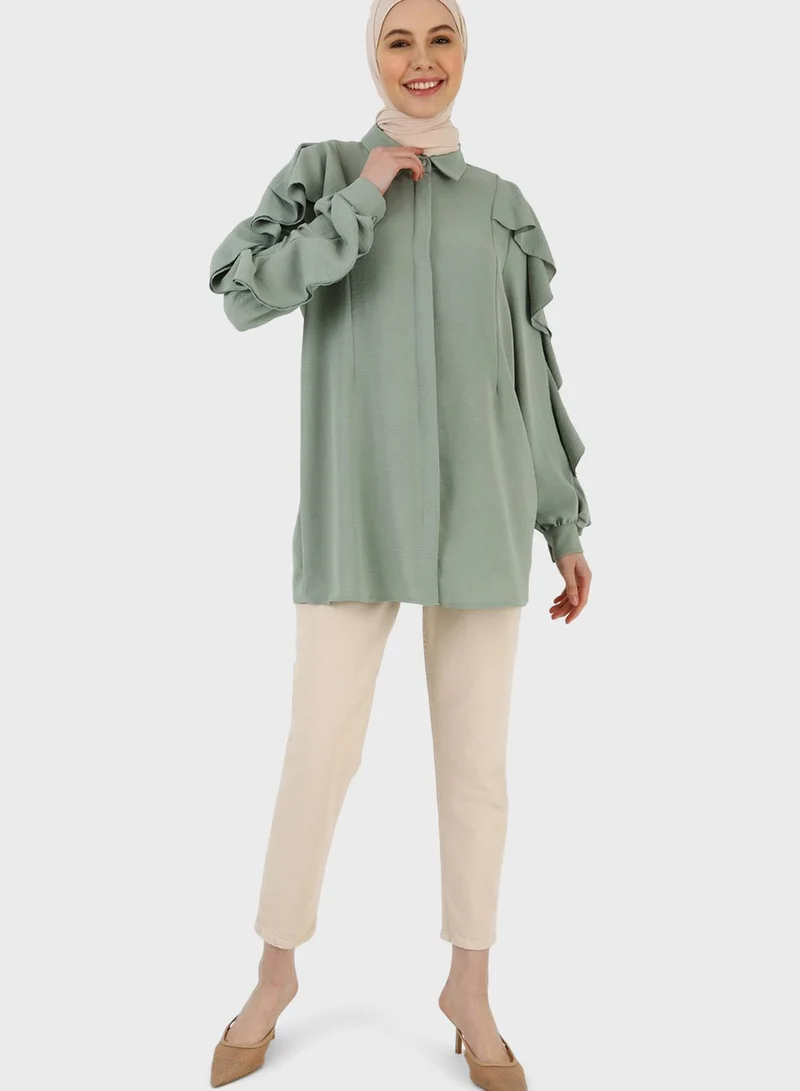 Refka by modanisa Ruffle Sleeve Button Down Tunic