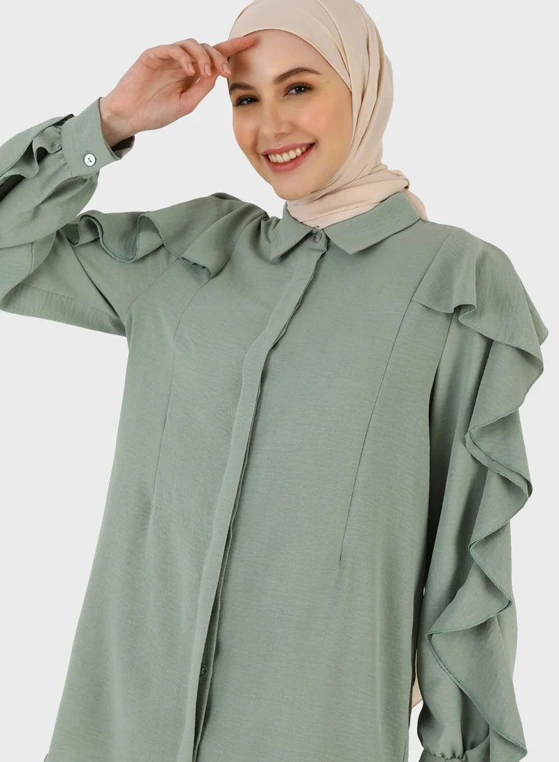 Refka by modanisa Ruffle Sleeve Button Down Tunic