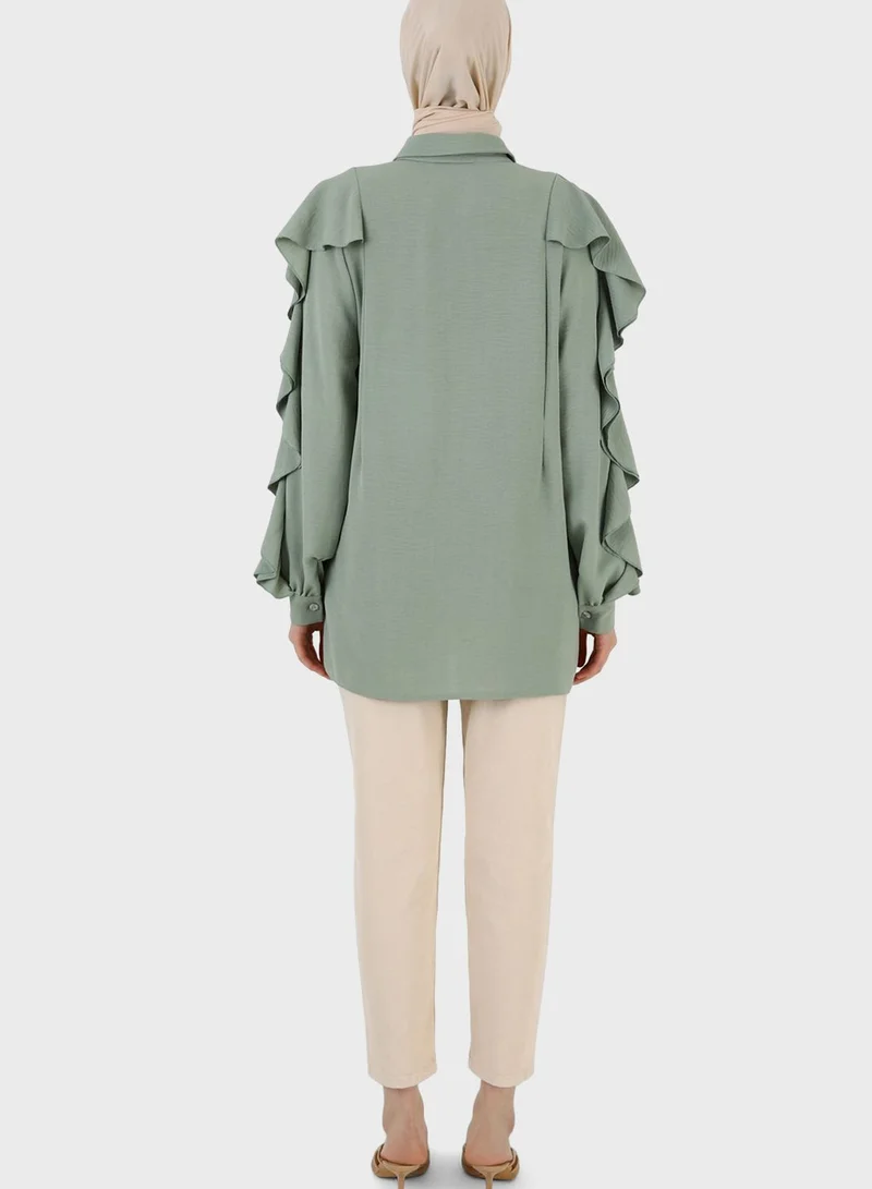 Refka by modanisa Ruffle Sleeve Button Down Tunic