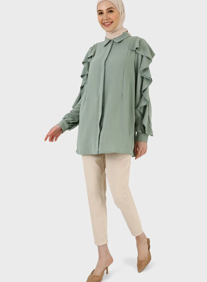 Refka by modanisa Ruffle Sleeve Button Down Tunic