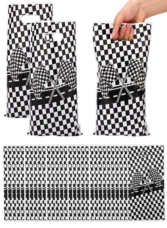 Fukaisu 50pcs Checkered Racing Gift Bags, Black and White Checkered Flag Candy Bags with Handles Speed Racing Theme Cookie Treat Goodie Party Favor Bag for Race Car Birthday Party Decorations - Image 1