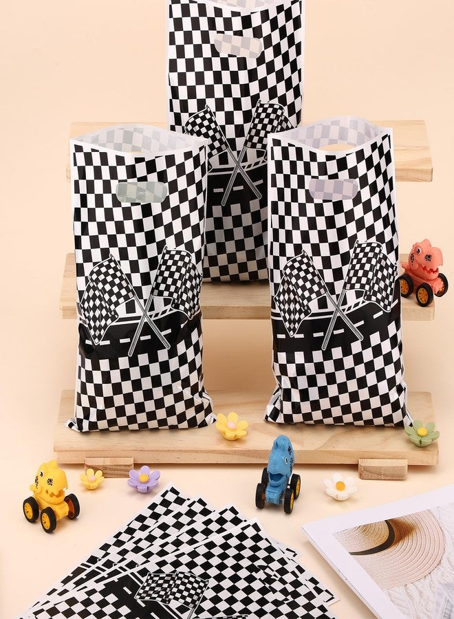 Fukaisu 50pcs Checkered Racing Gift Bags, Black and White Checkered Flag Candy Bags with Handles Speed Racing Theme Cookie Treat Goodie Party Favor Bag for Race Car Birthday Party Decorations - Image 5