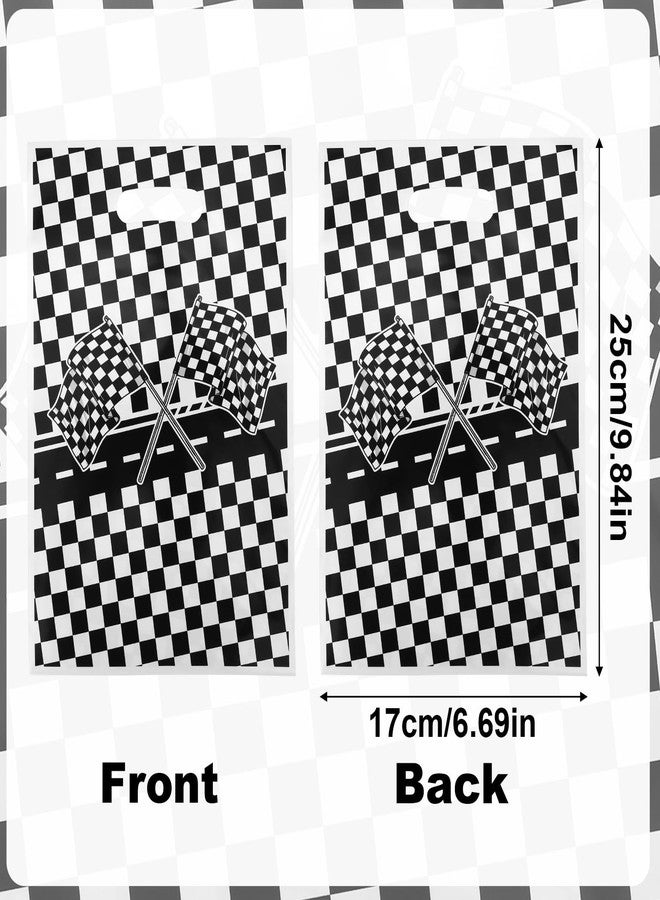 Fukaisu 50pcs Checkered Racing Gift Bags, Black and White Checkered Flag Candy Bags with Handles Speed Racing Theme Cookie Treat Goodie Party Favor Bag for Race Car Birthday Party Decorations - Image 2
