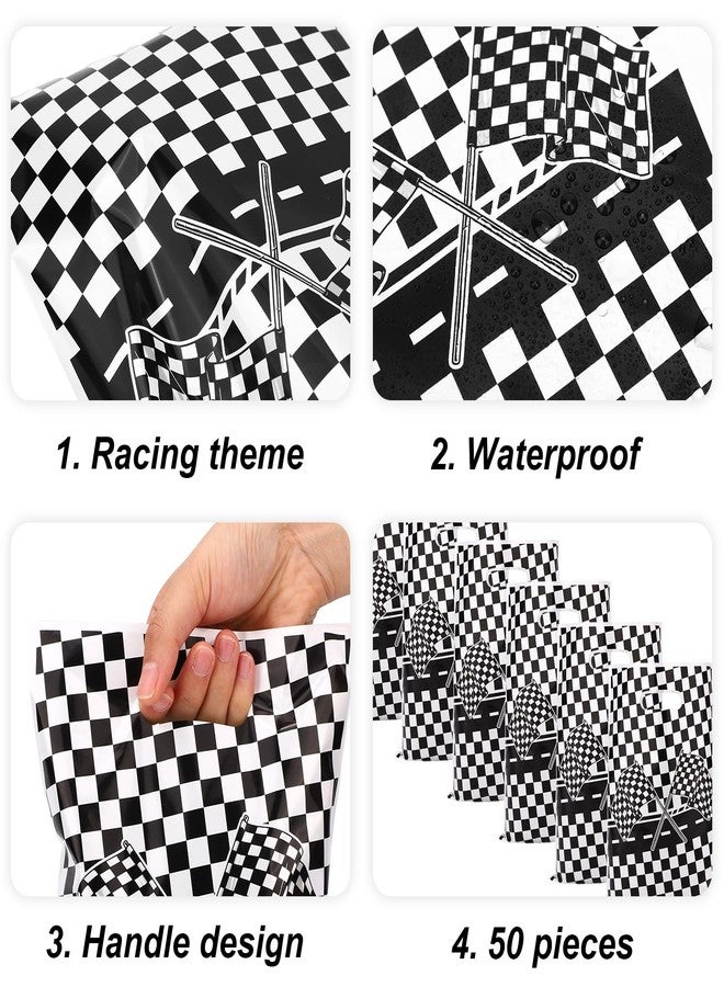 Fukaisu 50pcs Checkered Racing Gift Bags, Black and White Checkered Flag Candy Bags with Handles Speed Racing Theme Cookie Treat Goodie Party Favor Bag for Race Car Birthday Party Decorations - Image 3