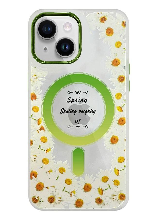 JOWAY Case for Apple iPhone 14 PLUS Romantique Floral Design Fashion Flower Compatible with MagSafe & Wireless Charging Cover GREEN - Image 1