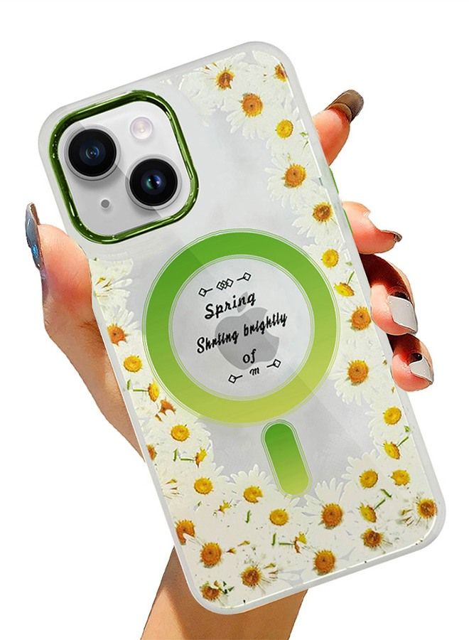 JOWAY Case for Apple iPhone 14 PLUS Romantique Floral Design Fashion Flower Compatible with MagSafe & Wireless Charging Cover GREEN - Image 4