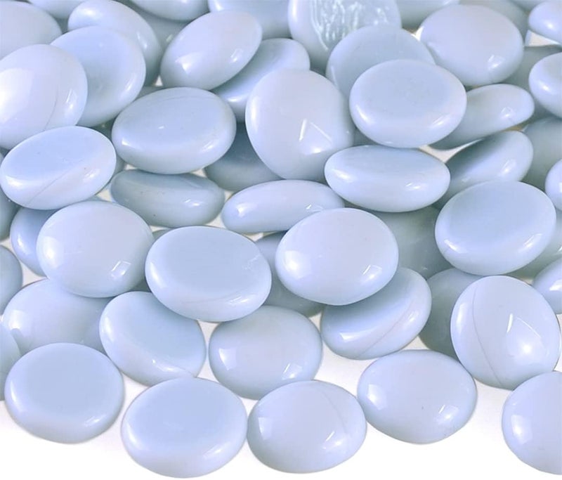 KINGOU Flat Glass Gems/Marbles/Stones/Beads for Vase Filler, Table Scatter, Games - 1 Lbs (17-19mm, Approx. 3/4")-White - Image 1