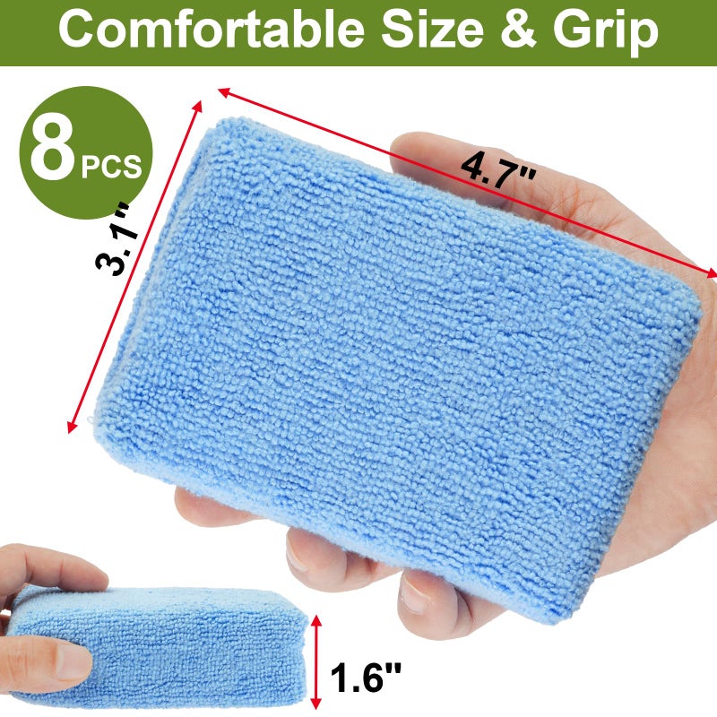 Mkobon 8 PCS Microfiber Applicator Pad, 4.7"x3.1" Scratch-Free Foam Buffing Scrub Pads, Car Wash Sponges for Effortless Detail Polishing, Waxing, Tire Shining, Interior Cleaning, Scrubbing (Blue) - Image 2