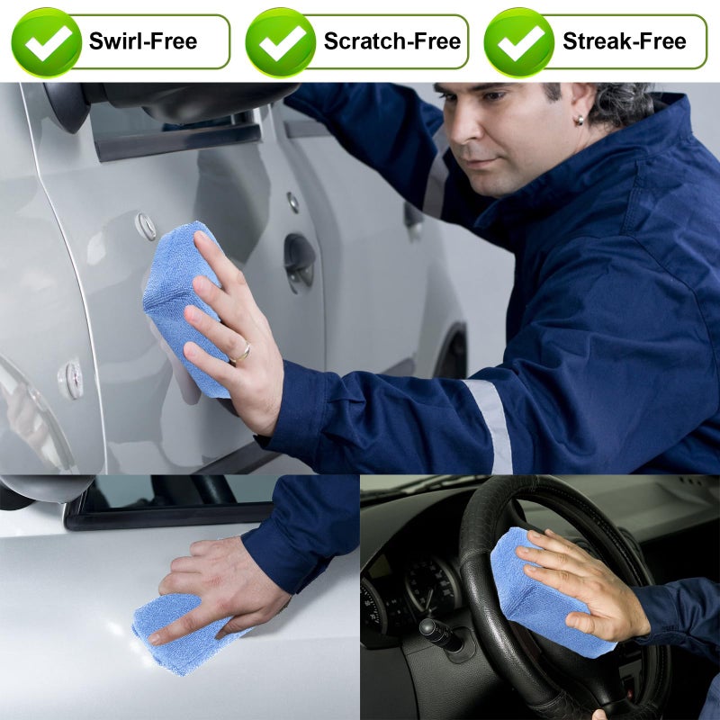 Mkobon 8 PCS Microfiber Applicator Pad, 4.7"x3.1" Scratch-Free Foam Buffing Scrub Pads, Car Wash Sponges for Effortless Detail Polishing, Waxing, Tire Shining, Interior Cleaning, Scrubbing (Blue) - Image 5