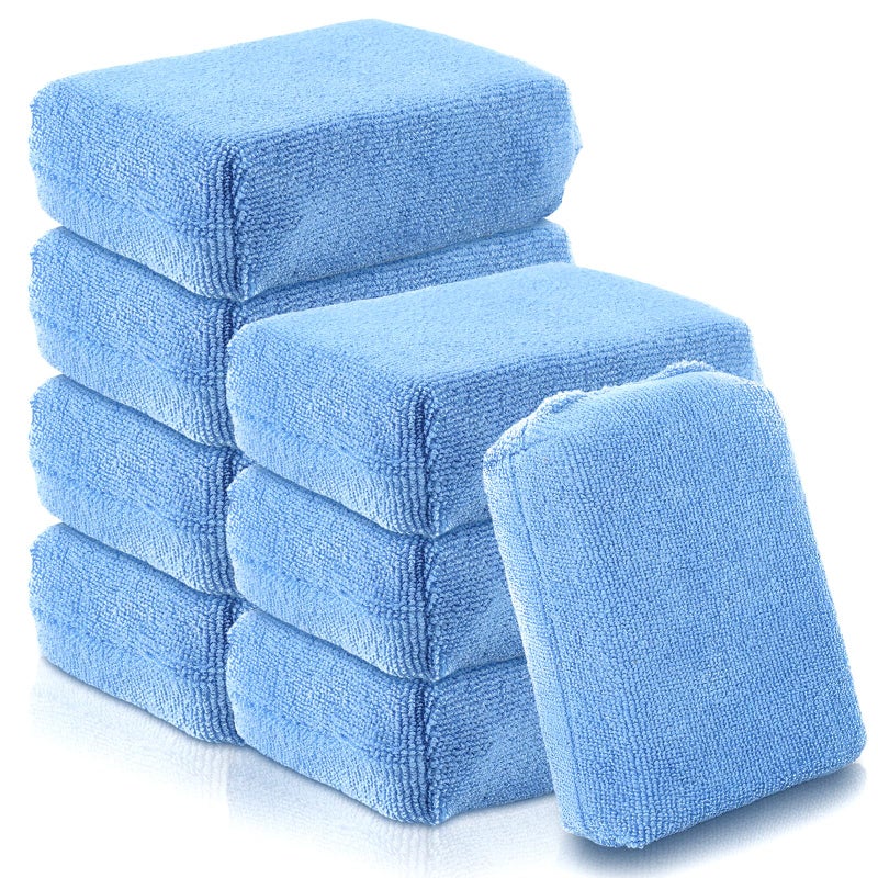 Mkobon 8 PCS Microfiber Applicator Pad, 4.7"x3.1" Scratch-Free Foam Buffing Scrub Pads, Car Wash Sponges for Effortless Detail Polishing, Waxing, Tire Shining, Interior Cleaning, Scrubbing (Blue) - Image 1