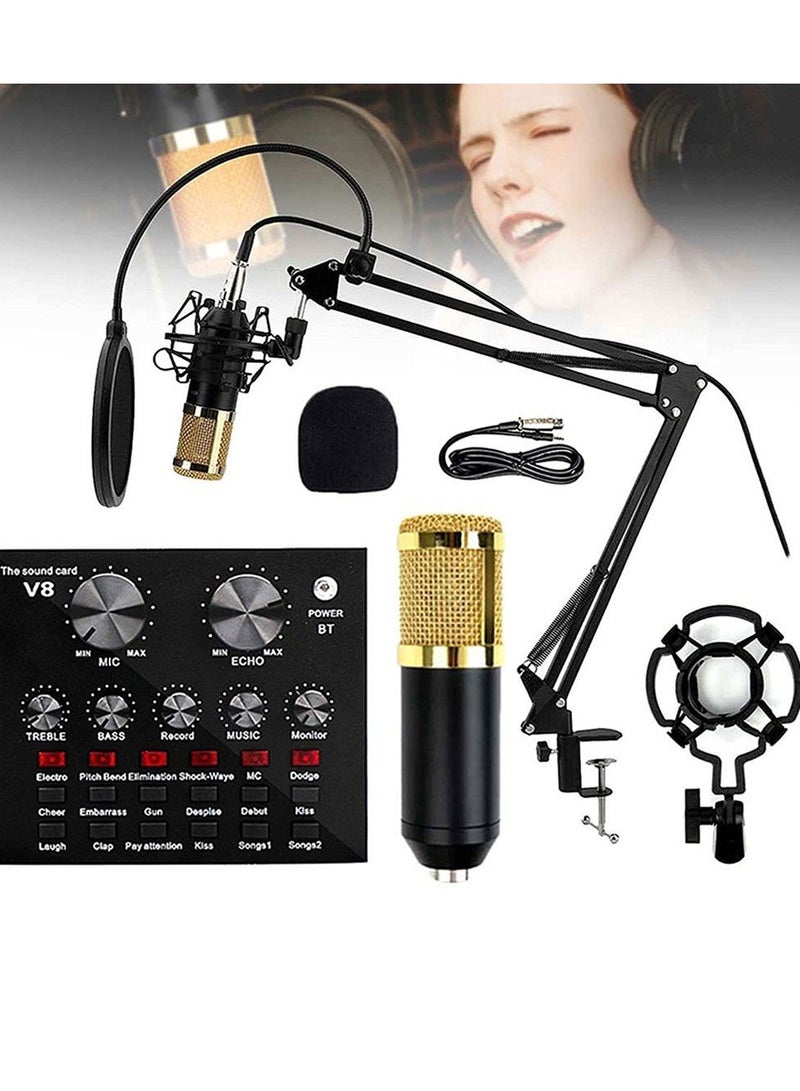 Microphone,Live Sound Card & BM800 Suspension Microphone Kit Broadcasting Recording Condenser Microphone Set Intelligent Volume Audio Mixer Sound Card for Computer PC Live Sound  - Image 1