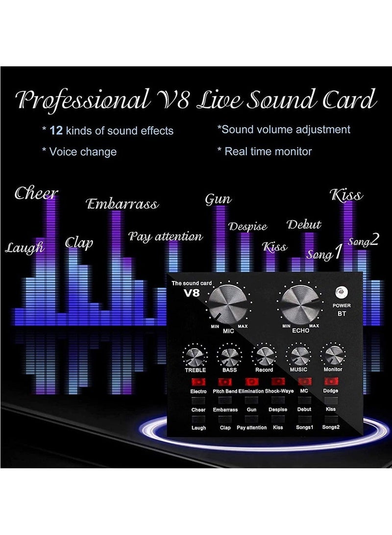 Microphone,Live Sound Card & BM800 Suspension Microphone Kit Broadcasting Recording Condenser Microphone Set Intelligent Volume Audio Mixer Sound Card for Computer PC Live Sound  - Image 4