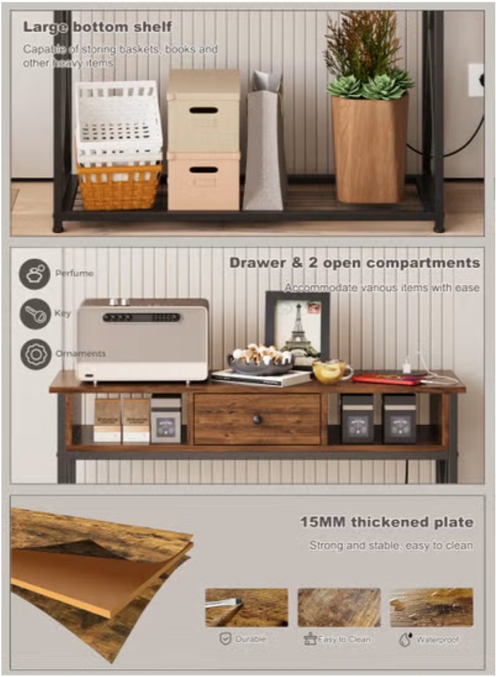 AnneFish 100*30*90cm Console Table with Power Outlet Sofa Table with  Storage Shelf and Entryway Table for Couch Hallway Entrance Living Room - Image 5