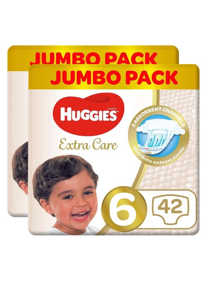 HUGGIES حفاضات الأطفال الإضافية، الحجم 6، لوزن 15+ كجم، عبوة ترويجية كبيرة من 2 × 42