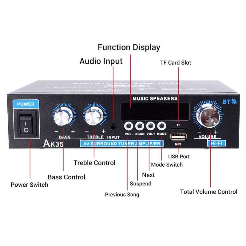 WOOPKER Audio Amplifier AK35 200W+200W 2.0 CH HiFi Stereo AMP Speaker Bluetooth 5.0 Remote Control,FM Antenna for Car Home Bar Party - Image 4