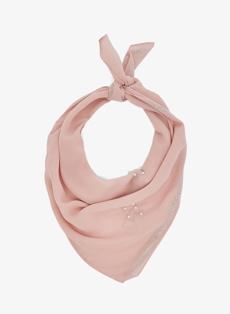 Khizana Embellished Rhinestone Silver And Pearl Detail Modest Hijab Headscarf