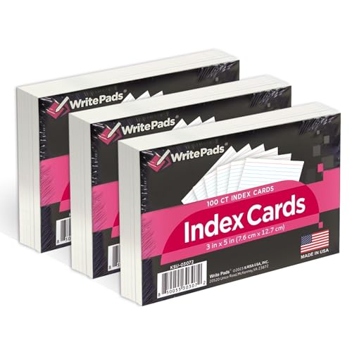 KAISA Lined Index Card 3"x5" Index Cards Flashcards, 300 Count Ruled on Front, Blank on Back Index Cards, White 3 pack of 100 Shrink - Image 1
