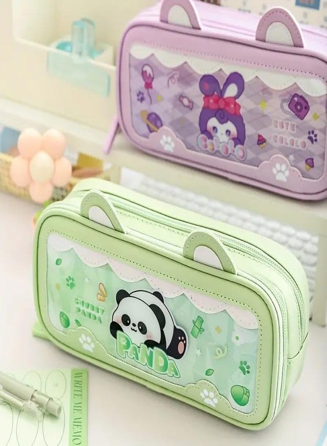 CHIRANSI 3 Compartment Transparent Pencil Pouch with Zipper,Creative Cartoon Theme Pencil Pouch,Multipurpose Pen & Pencil Pouch for School Supplies for Boys & Girls (Pack of 1) (Purple - Girl) - Image 2