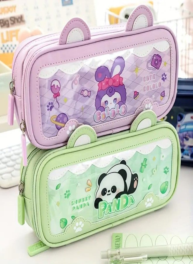 CHIRANSI 3 Compartment Transparent Pencil Pouch with Zipper,Creative Cartoon Theme Pencil Pouch,Multipurpose Pen & Pencil Pouch for School Supplies for Boys & Girls (Pack of 1) (Purple - Girl) - Image 4