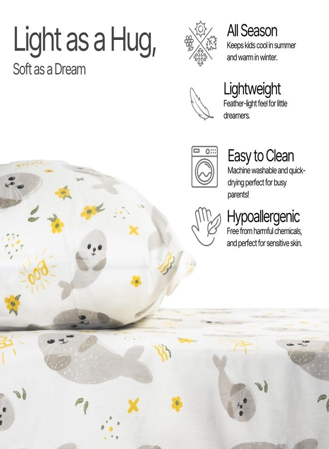 Salt Earth 100% Cotton 210TC Kids Bedsheet, Twin Sheet Set, Toddler Bed, 4-Piece Set - 2 Fitted Sheets & 2 Pillowcases, Themed Toddler Bed Sheets, Cute Kids Bedding (Cow/Seal) - Image 3
