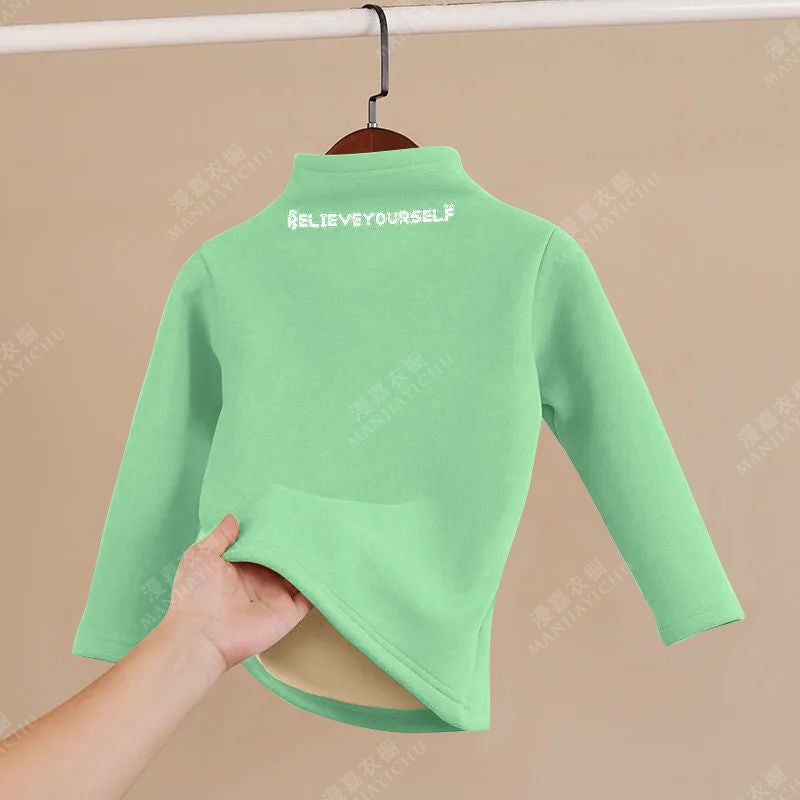 Childrens Thermal Underwear fleece-lined Thickened suit Middle and Big Children Boys Girls Warm Base Heating Autumn Clothes Autumn Pants Winter Green top letter el [q3 top] 