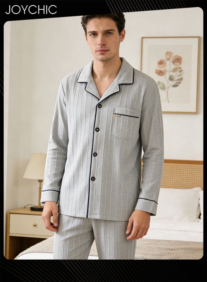 Joychic 2-Piece Men Spring and Autumn Comfort Striped Pyjama Set - Image 1
