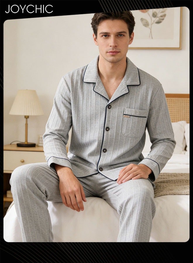 Joychic 2-Piece Men Spring and Autumn Comfort Striped Pyjama Set - Image 2