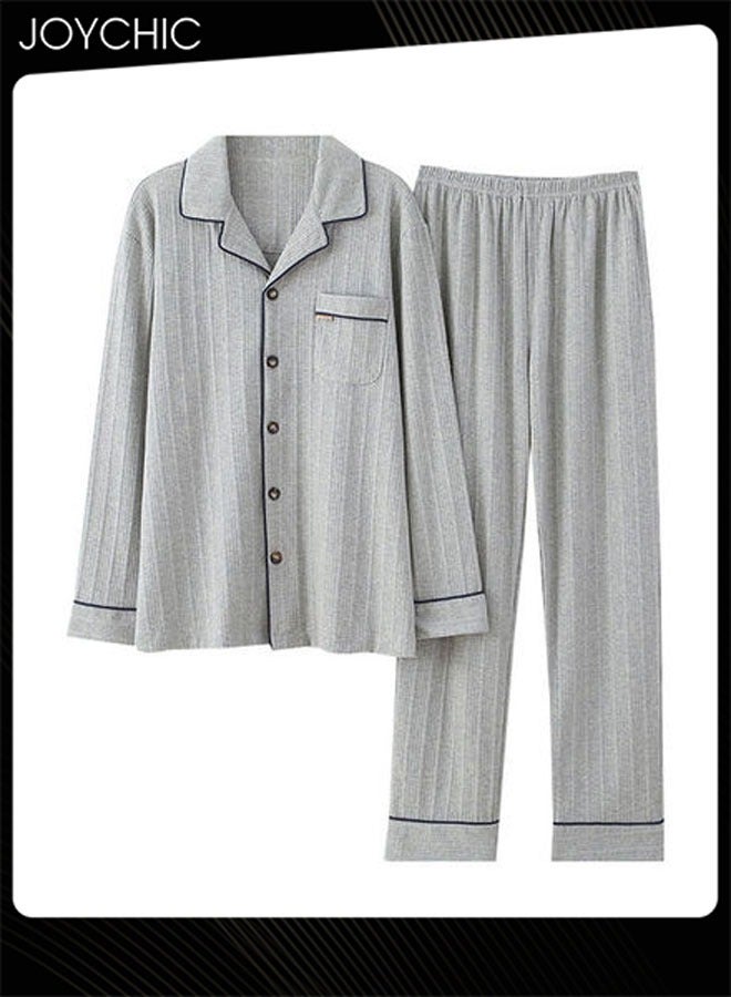 Joychic 2-Piece Men Spring and Autumn Comfort Striped Pyjama Set - Image 3