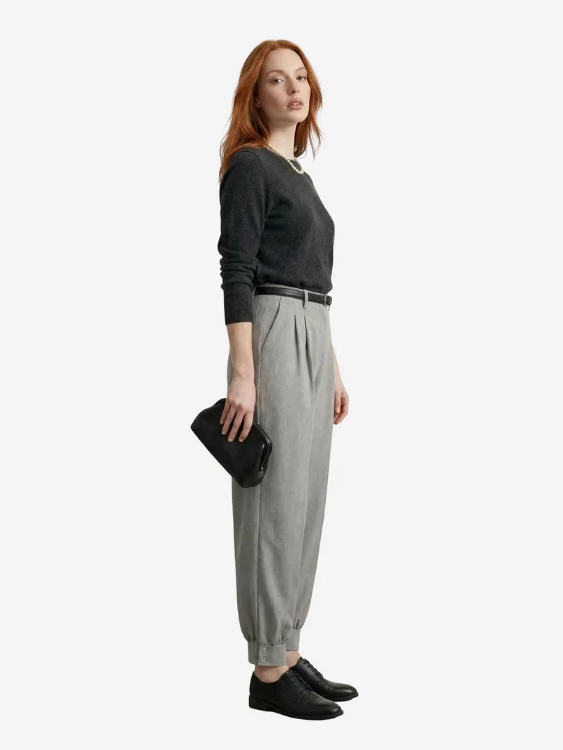 My Fashion Grey MY FASHION Belted Buttoned Leg Tailored Trousers for Women | Best Price UAE