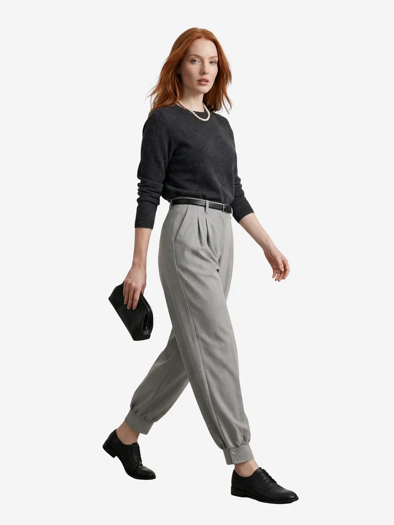 ماي فاشن MY FASHION Belted Buttoned Leg Tailored Trousers