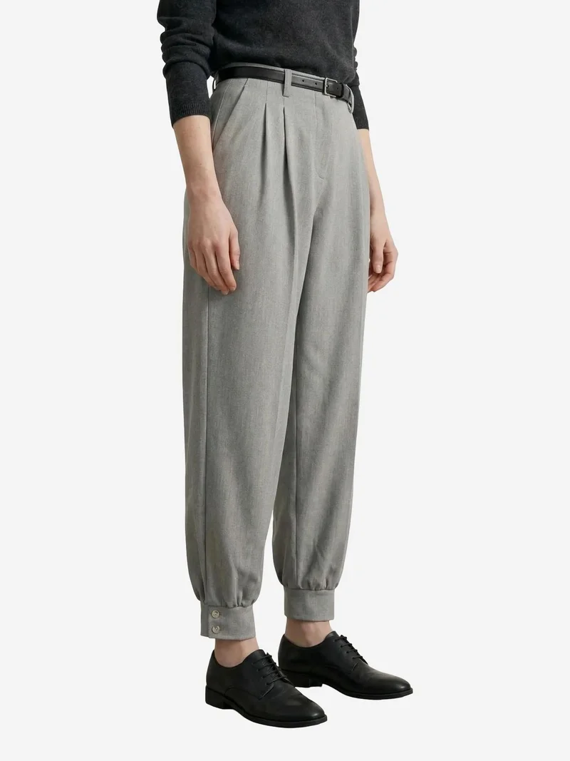 My Fashion Grey MY FASHION Belted Buttoned Leg Tailored Trousers for Women | Best Price UAE