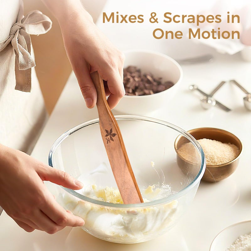 Keyloland 2 Pack Spurtle for Sourdough Starter, Danish Dough Whisk and Jar Spatula, Solid Teak Wood for Mixing, Scraping Jars and Bread Making Tools, Wooden Kitchen Utensils for Non-Stick Cookware - Image 4