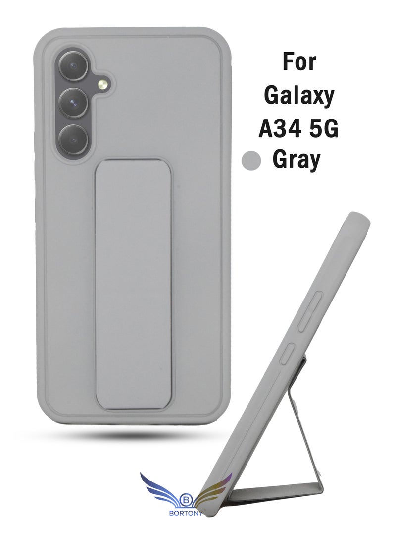 BORTONY Samsung A34 5G Case with Magnetic Car Mount Kickstand Holder Premium Silicone Vertical and Horizontal Hand Strap Grip Cover for Samsung Galaxy A34 5G - Image 1