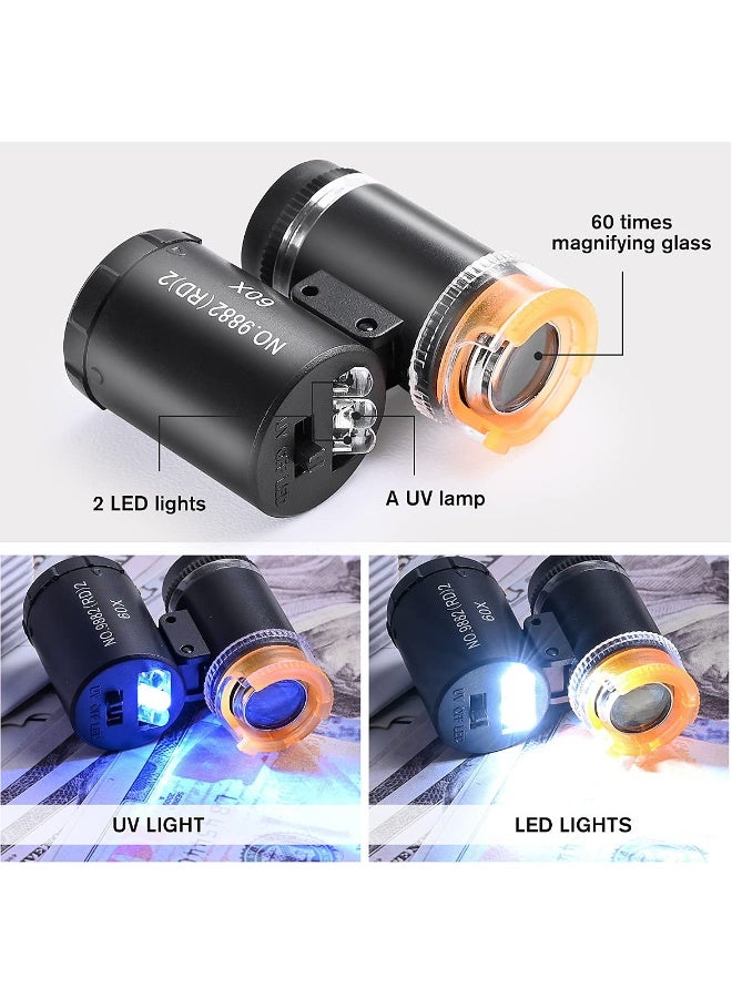 Magnifier, 2 Pieces 60X Mini Pocket Microscope, Jewelers Eye Loupe with 3 Light, Portable Magnifying Glass for Handcrafts Jewelry Diamond Gem Coins Currency - Image 2