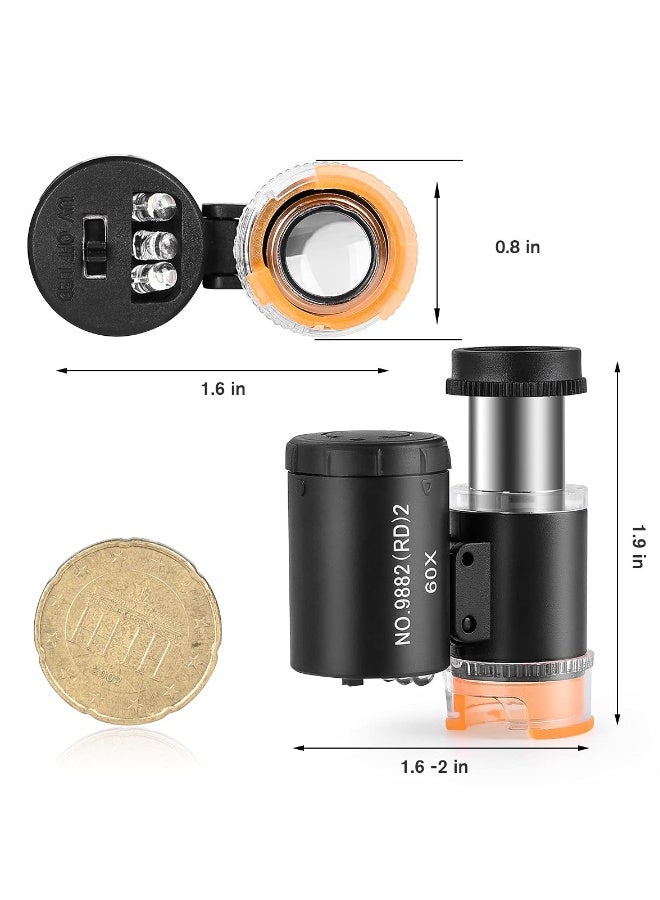Magnifier, 2 Pieces 60X Mini Pocket Microscope, Jewelers Eye Loupe with 3 Light, Portable Magnifying Glass for Handcrafts Jewelry Diamond Gem Coins Currency - Image 5