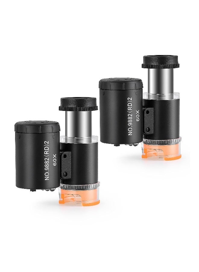 Magnifier, 2 Pieces 60X Mini Pocket Microscope, Jewelers Eye Loupe with 3 Light, Portable Magnifying Glass for Handcrafts Jewelry Diamond Gem Coins Currency - Image 1