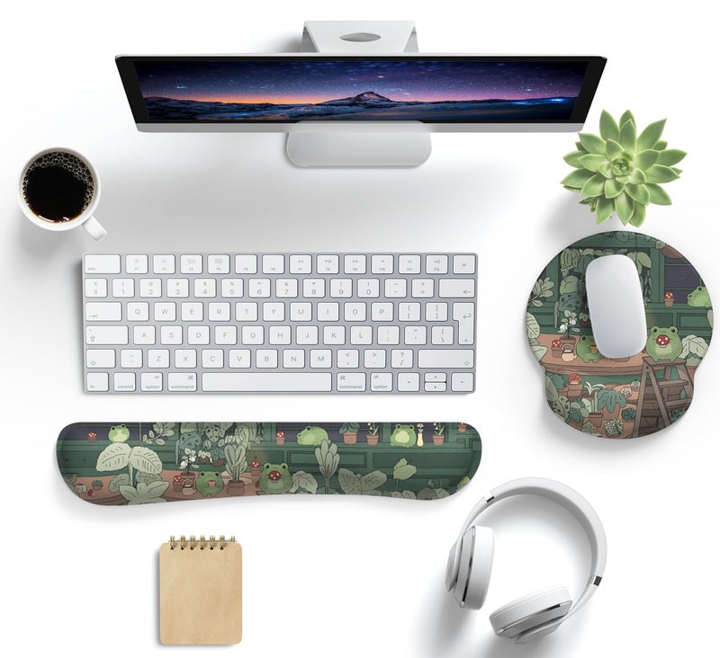 Mechanical Cattle Cute Frog Mouse Pad with Wrist Rest Kawaii Green Decor Pain Relief Mat, Ergonomic Mouse Pad for Desk Computer Keyboard Laptop, Desk Decor Office Accessories for Girl Wrist Rest for Computer Keyboard. - Image 2