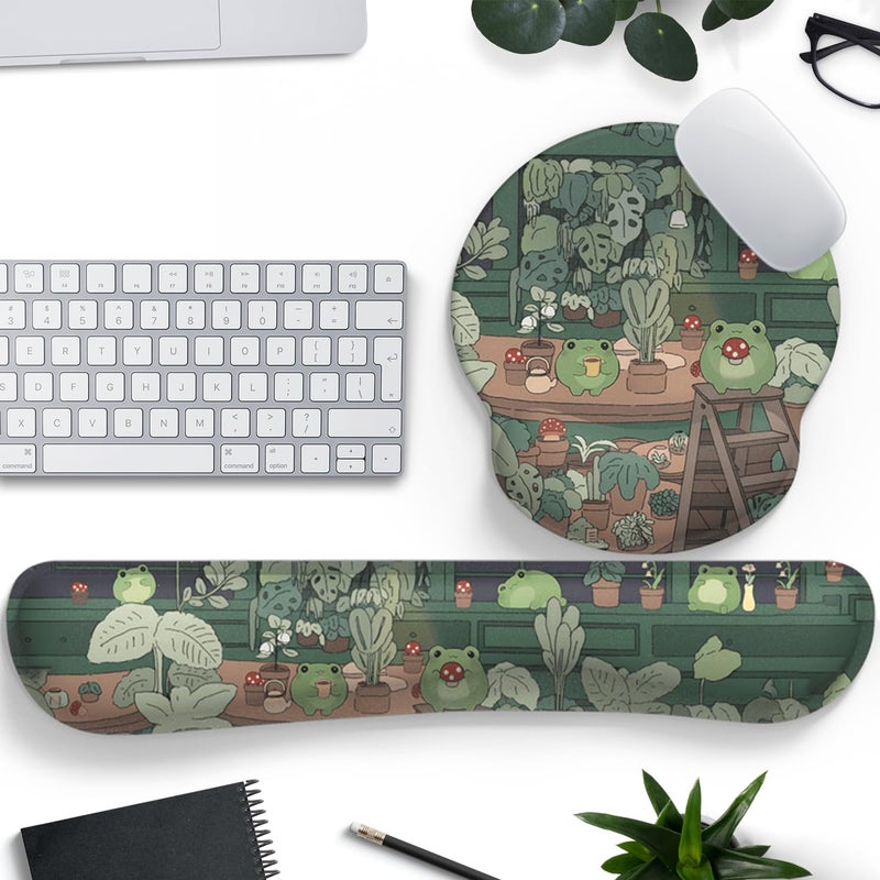 Mechanical Cattle Cute Frog Mouse Pad with Wrist Rest Kawaii Green Decor Pain Relief Mat, Ergonomic Mouse Pad for Desk Computer Keyboard Laptop, Desk Decor Office Accessories for Girl Wrist Rest for Computer Keyboard. - Image 1