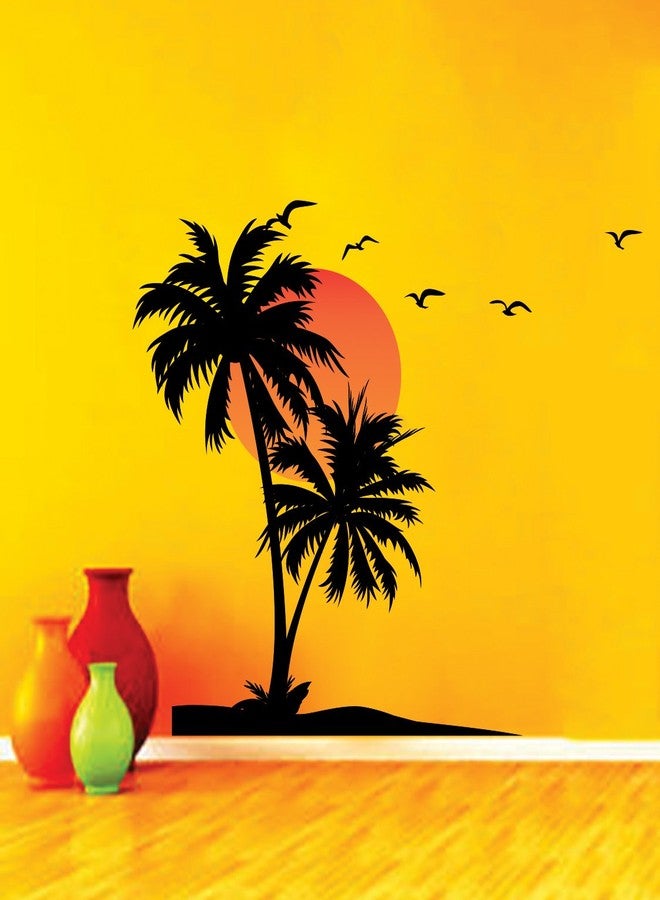 Walltech Combo of 4 Wall Sticker Love Birds with Hearts-(125 x 85 cms) | Baby Panda-(120 x 95 cms) | bansidhar-(65 x 90 cms) | Beach with Sunset-(55 x 60 cms) - Material Vinyl - Image 3