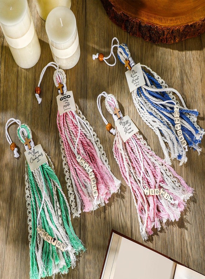 Skyygemm 4 Pcs Bible Tassel Bookmarks Christian Gifts for Women Multi Page Tassel Marker with Cross Charm for Bible Books 14 Inch Handmade Ribbon Marker Boho Reading Accessories for Book Lover Readers - Image 5