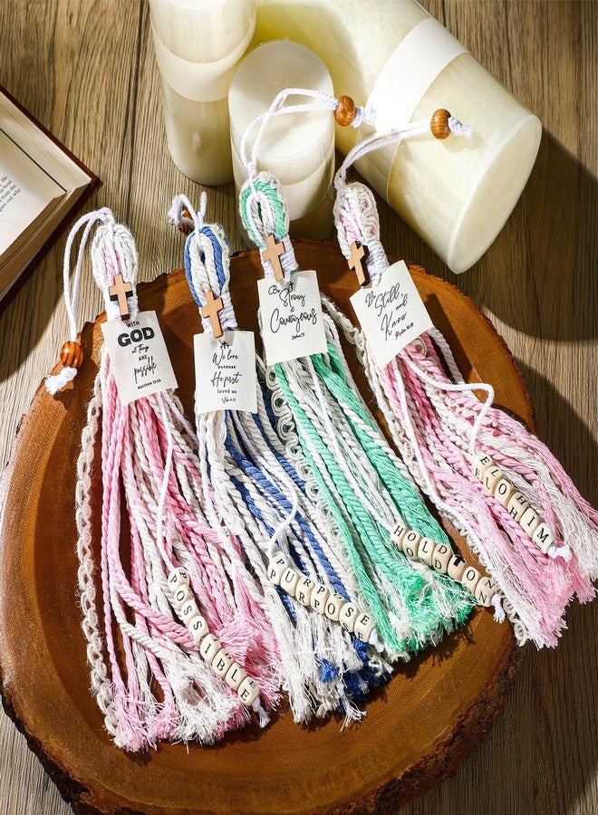 Skyygemm 4 Pcs Bible Tassel Bookmarks Christian Gifts for Women Multi Page Tassel Marker with Cross Charm for Bible Books 14 Inch Handmade Ribbon Marker Boho Reading Accessories for Book Lover Readers - Image 1