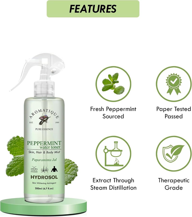 AROMATIQUE Face and Body Mist |100% Natural Hydrosol, Floral Water Spray - Steam Distilled for Face, Toner, Body Mist & Pore Cleanser (Peppermint Hydrosol) - Image 3