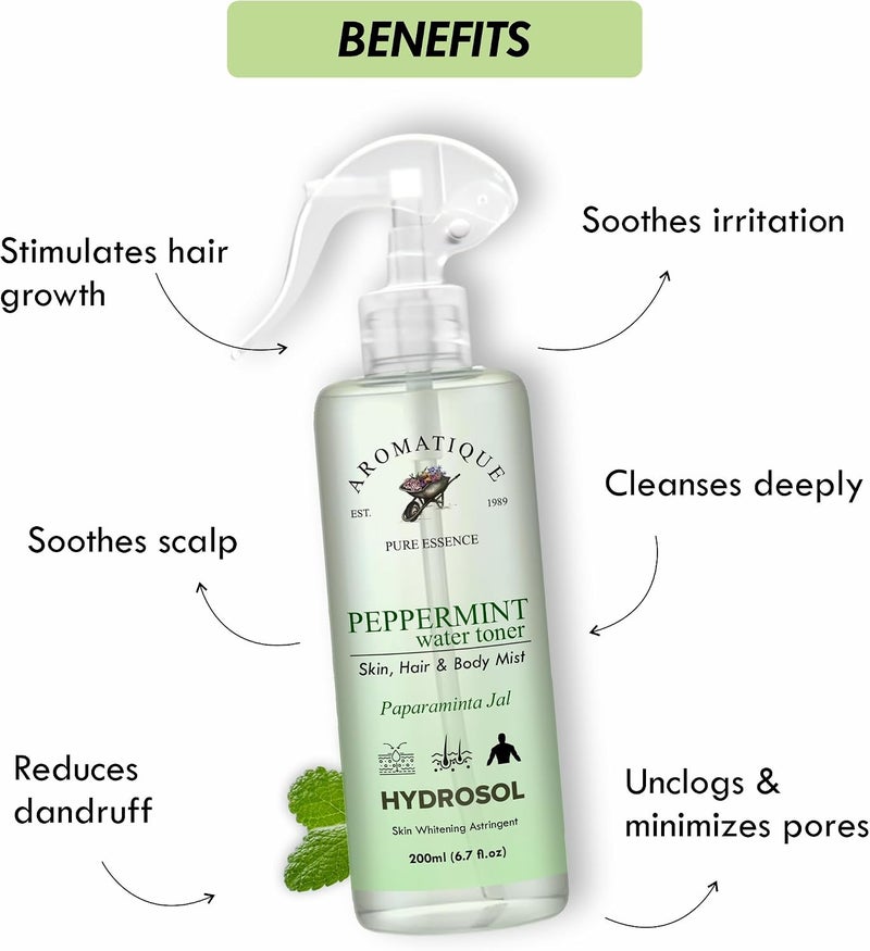 AROMATIQUE Face and Body Mist |100% Natural Hydrosol, Floral Water Spray - Steam Distilled for Face, Toner, Body Mist & Pore Cleanser (Peppermint Hydrosol) - Image 2