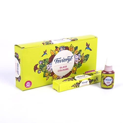 Pidilite Fevicryl Water Based Glass Colours 10 Assorted (115ml) - Image 1