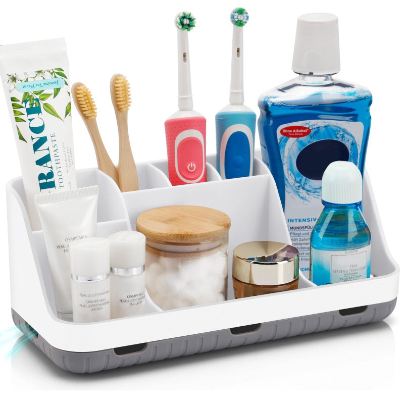 GFWARE Toothbrush Holders for Bathrooms Countertop Organizer Kids Electric Toothbrush and Toothpaste Holder Detachable 7 Slots Tooth Brush Organization Bathroom Accessories Storage Vanity White