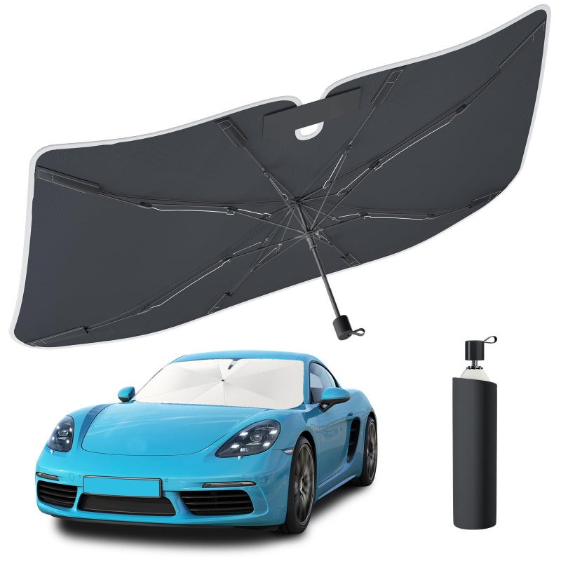 Tecoom Umbrella Sun Shade for Car Windshield 57x32 Upgrade Double Heat Shield Coating Front Vehicle Window Visor Sunshade Cover Universal for Sedan SUV Automotive Interior Sun Protection UV Block