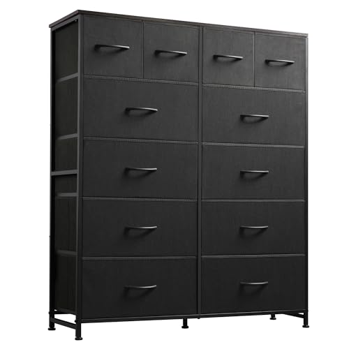 Wlive WLIVE Tall Dresser for Bedroom with 12 Drawers Dressers  Chests of Drawers Fabric Dresser for Bedroom Closet Fabric Storage Dressers with Storage Drawers Steel Frame Wood Top Charcoal Black